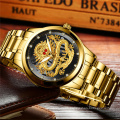 FNGEEN S336 Q Fashion Golden Men Watch Top Brand Luxury Waterproof Full Steel Quartz Dragon Clock Male 2020